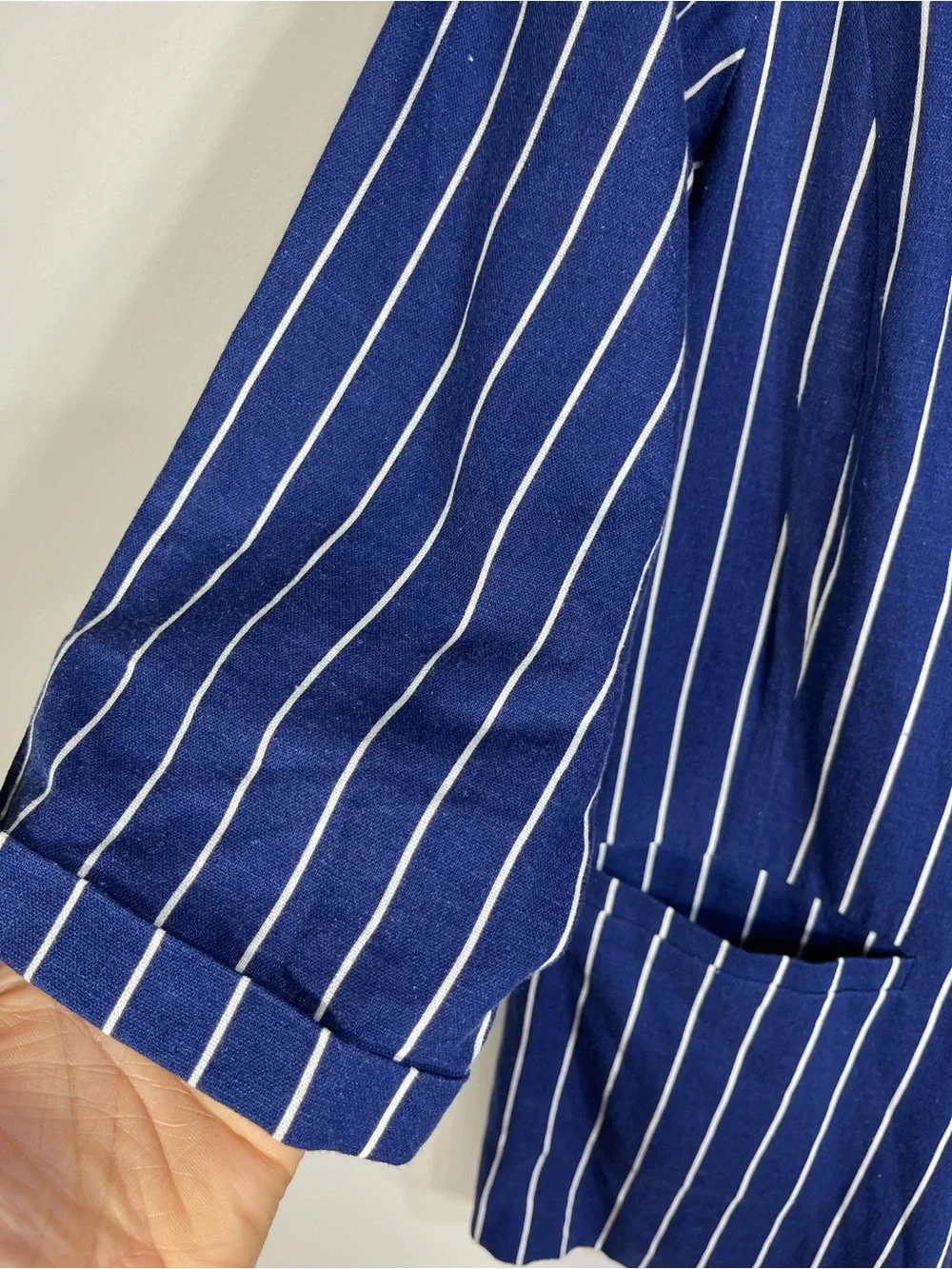 Weekend Women’s Navy Blue White Striped Blazer Jacket Size L